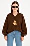 Bear Printed Unisex V-Neck Sweatshirt