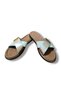 Women's Slippers Genuine Leather Cross Strap Metallic Beige - 7