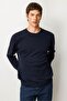 Men's Crew Neck Steel Knit Wool Sweater Dark Blue