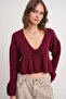 6955 Women's Ruffled Knit Sweater Burgundy - 3