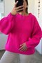 Boat Neck Balloon Sleeve Fuchsia Sweater - 2