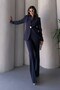 Women's Two-Piece Stylish Button Detail Mock Neck Blazer Jacket Wide-Leg Pants Set - 4