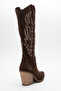 Women's High Heel Western Boots Real Suede Leather Zy 1614 Suede Brown - 3