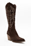 Women's High Heel Western Boots Real Suede Leather Zy 1614 Suede Brown - 4