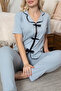 Women's Cotton Stretch Fabric Ribbon Bow Patterned Comfortable Fit Pajama Set - 2