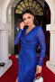 Sequin Fabric Double Breasted Collar Evening Dress - Cobalt Blue - 4