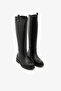 Black Genuine Leather Flat Heel Side Zipper Long Women's Boots - 2