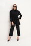 Women's Black Zipper Closure Piping Shirt Pants Set