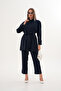 Women's Navy Blue Zipper Closure Piping Shirt Pants Set - 4