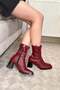 Women's Burgundy Boots 7 cm Thick Heeled Stretch Boots - 4