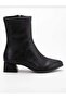 Kedın Black Mid-Cut Stitched Boots with Zipper Short Heel Boots - 2