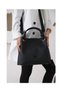 Large Size Hand Knitted Detailed Black Special Design Women's Shoulder Bag and Clutch Bag