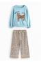 Girl's Polka Dot Leopard Sweatpants Baby Blue Cat Printed Top and Bottom Set - 4