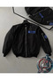    Full Fit Long Sleeve Printed Bomber Jacket - Black