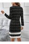    Women's Long Sleeve Round Neck Hem Tip Stripe Detail Short Woven Dress - 2