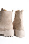 Women's Beige Matte Lace-Up and Zippered Boots - 6