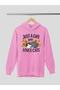 Cute Cat Printed Cotton Long Sleeve Ribbed 3-Ply Hooded Sweatshirt