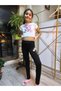Girl's Leggings Winter Ribbed Cotton Elastic Waist Embroidered Tulip Black - 3