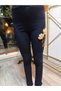 Girl's Leggings Winter Ribbed Cotton Elastic Waist Embroidered Tulip Navy Blue - 3