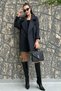 W1-48240 Women's Anthracite Herringbone Patterned Cashmere Coat