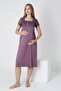 Purple Lace Detailed Maternity and Postpartum Nightgown Set - 3