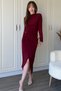 Neckline Detailed Midi Burgundy Dress - 4