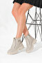 Women's Beige Thick Thermo Sole Buckle Lace-Up and Zippered Boots
