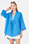 Women's Blue Front Tie Kimono Shirt Arm-25Y001108 - 3