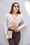 Degaje Collar Buckle Detailed Padded Crop Blouse - 3