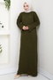 Belted Lace Detail Lined Knitwear Dress 1602 - Khaki - 5