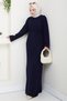 Belted Lace Detail Lined Knitwear Dress 1602 - Navy Blue - 3