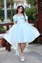 Short Front Long Back Madonna Collar Look Bow Stone Accessory Detail Girl's Evening Dress - 3