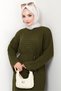 Belted Lace Detail Lined Knitwear Dress 1602 - Khaki - 2