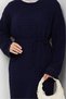 Belted Lace Detail Lined Knitwear Dress 1602 - Navy Blue - 5
