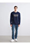 Lcwaikiki Classic Navy Blue Crew Neck Long Sleeve Printed Men's Sweatshirt - 2