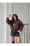 Burgundy Faux Leather Collar Bomber Jacket - 2