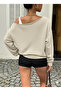Women's Plain Ecru Oversize Sweatshirt Street Style, Relaxed Fit - 3