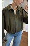 Women's Oversize Bomber Suede Khaki Jacket - 2