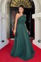 Glittery Tulle Fabric Pleat-Detail Evening Dress - Emerald Green - 2