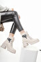 Beige Zebra Patterned Women's Boots with Buckle Collar Detail - 3