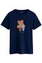 Women's Oversize Love Teddy Bear Print Navy Blue T-Shirt - 2