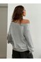 Women's Gray Losangeles California Printed Boat Neck Sweatshirt - 2