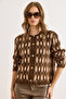 Women's Brown Tiny Diamond Patterned Ribbed Knit Cardigan Hrk-19000411 - 3