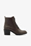 Brown Genuine Leather Lace-Up Side Zipper Heeled Women's Boots