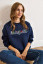 Women's Navy Blue Embroidered Embroidered Sweatshirt Swt-19000754 - 6