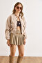 Women's Stone Lined Pocketed Cashmere Bomber Jacket Ckt-19000476 - 4