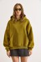Women's Oil Green Back Culture Embroidered Raised Oversize Sweatshirt Swt-19000755 - 6