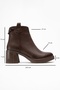 Mi̇er Brown Leather Chain Detailed Women's Thick Heeled Boots - 6