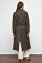 Oversize Snap Closure Herringbone Pattern Medium Length Coat Brown 3035 - 7