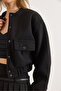 Women's Black Lined Pocketed Cashmere Bomber Jacket Ckt-19000476 - 5